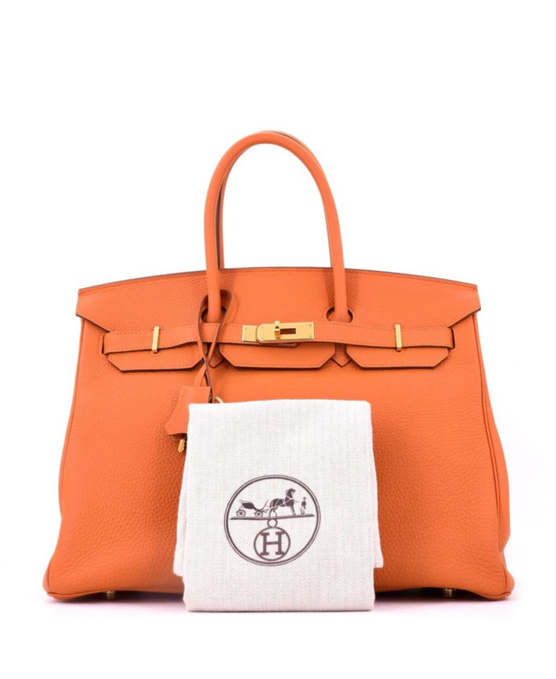Birkin 35 Leather Handbag with Gold-Tone Hardware, 13.5" W x 10" H x 7" D