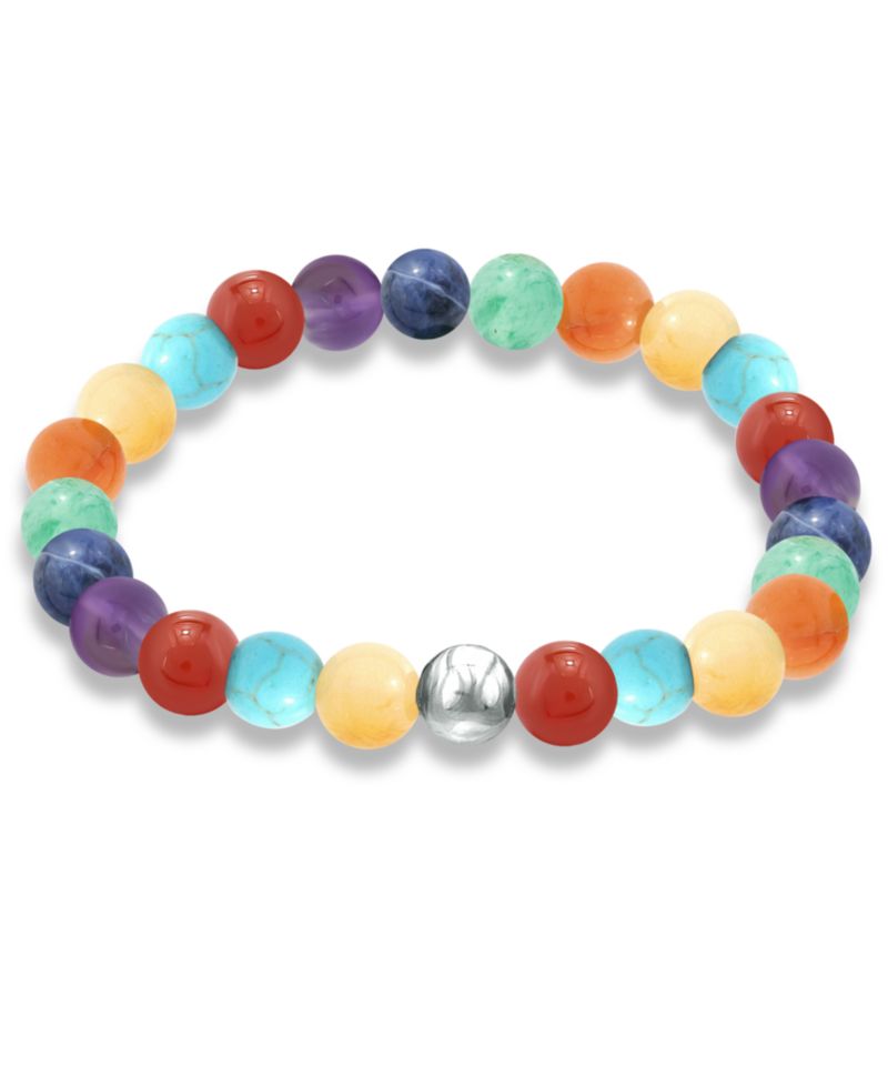 Genuine Stone Bead Stretch Bracelet with Silver Plate or Gold Plate Bead Accent