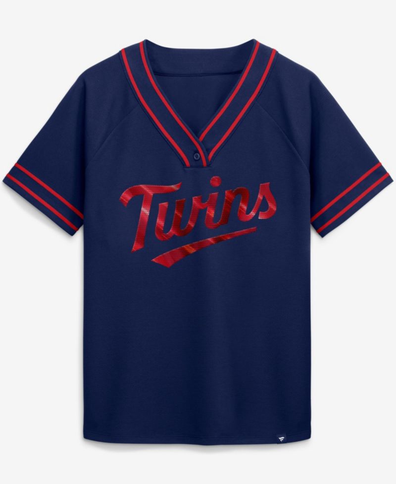 Women's Navy Minnesota Twins Diva Race Ahead Raglan V-Neck T-Shirt