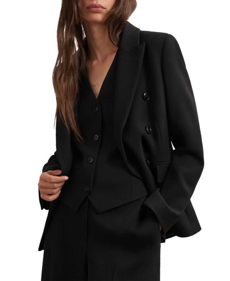 Petite Gabi Double-Breasted Peak-Lapel Button-Cuff Blazer