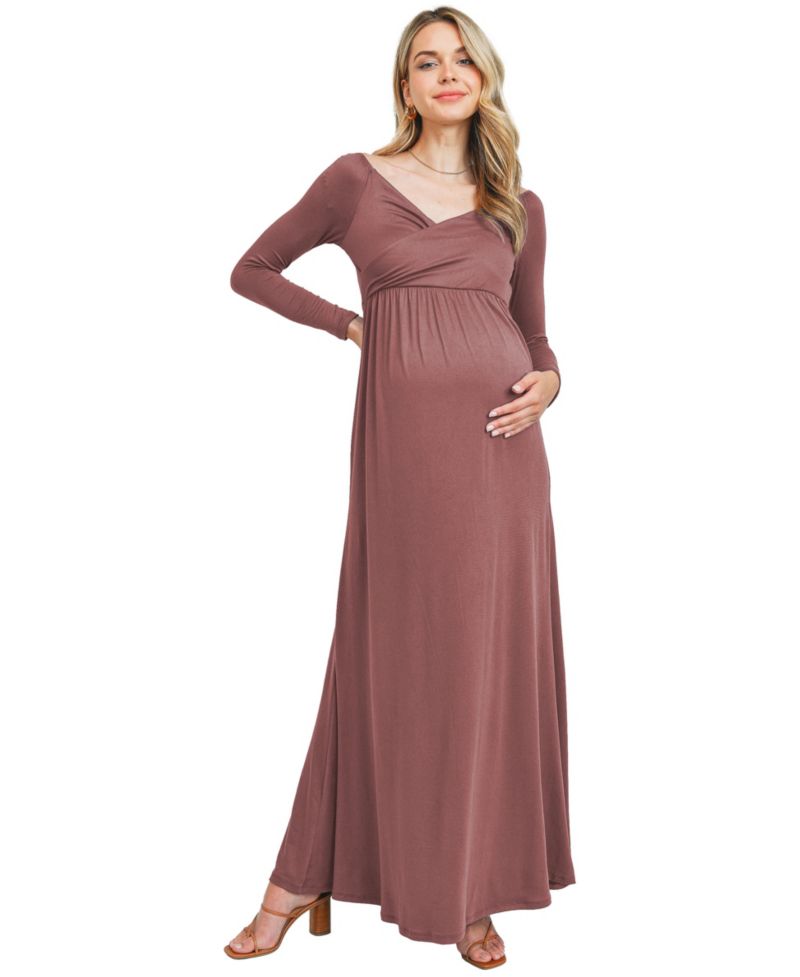 Maternity Off-the-Shoulder Long-Sleeve Maxi Dress