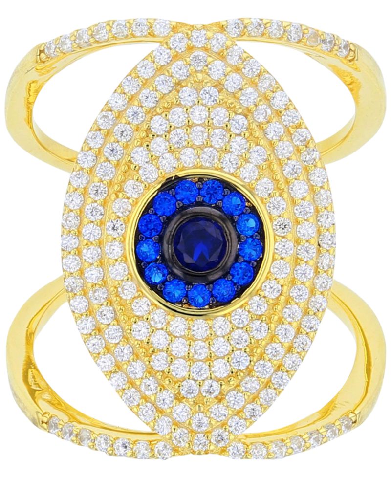 Cubic Zirconia Lab-Grown Blue Spinel (1/3 ct. t.w.) Evil Eye Ring in 14k Gold-Plated Sterling Silver