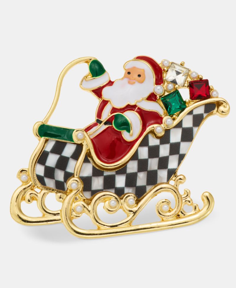 Crystal & Imitation Pearl Santa Sleigh Pin