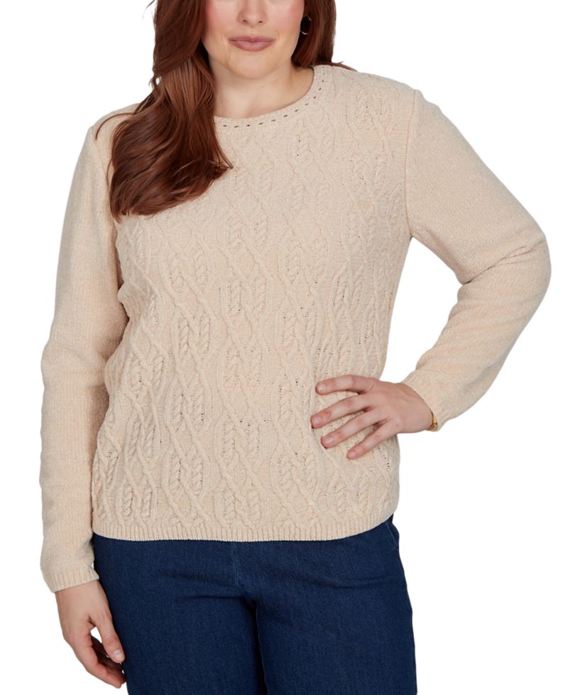 Petite Cable-Knit Crewneck Pullover Sweater