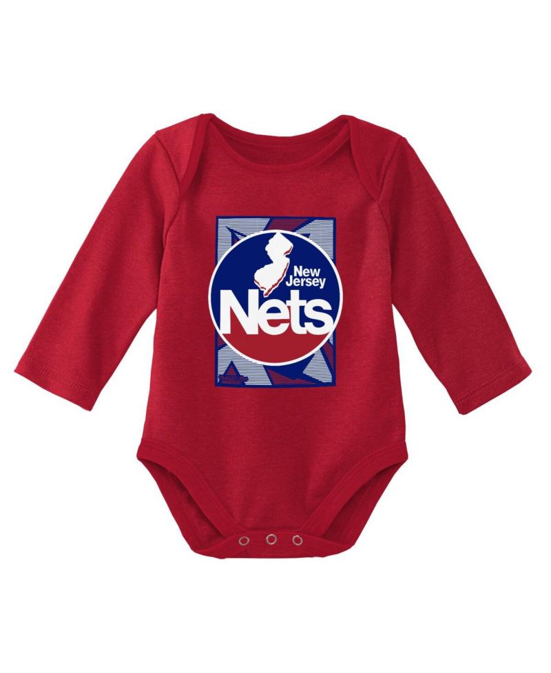 Newborn and Infant Boys and Girls Blue, Red New Jersey Nets 3-Piece Hardwood Classics Bodysuits and Cuffed Knit Hat Set
