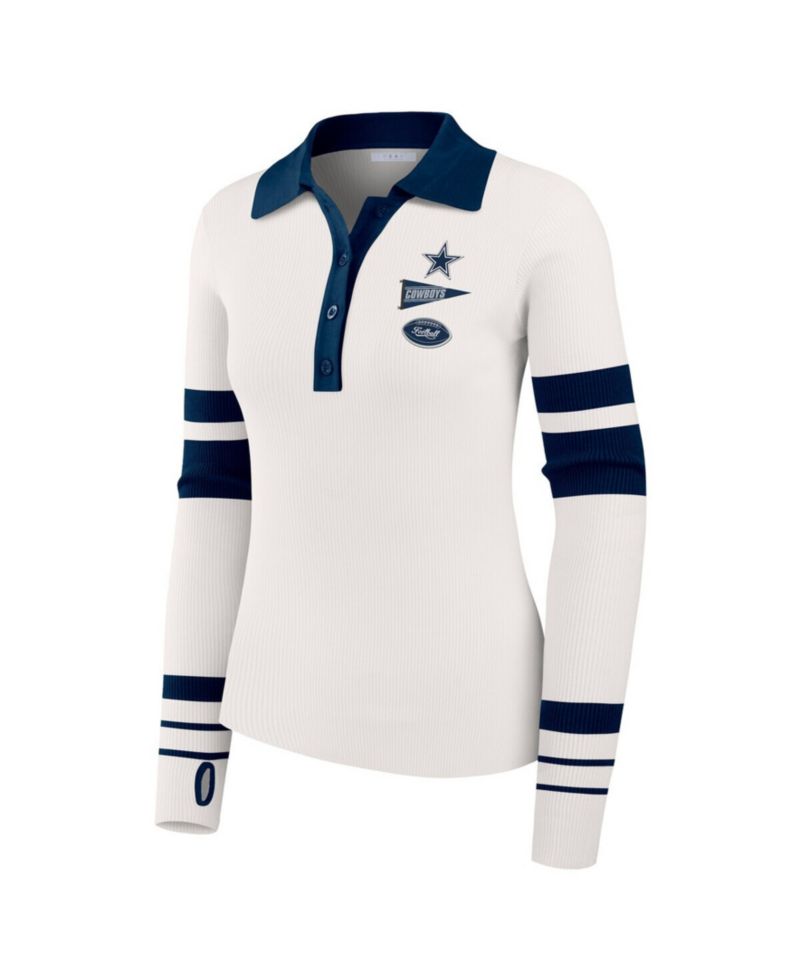 Women's White Dallas Cowboys Ribbed Henley Polo Sweater