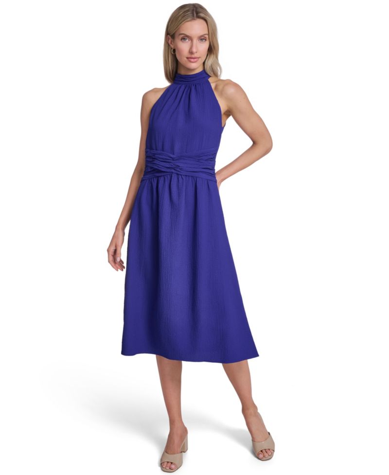 Women's Halter Neck Twist-Waist Midi Dress