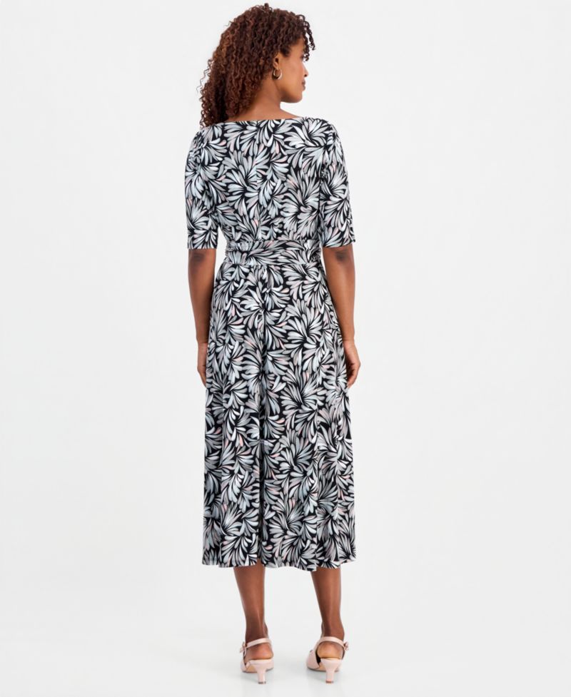 Women's Printed Elbow-Sleeve Fit & Flare Dress