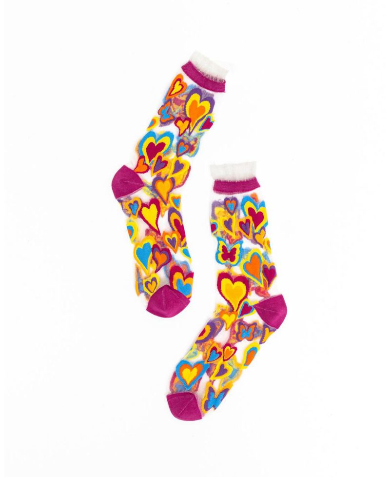 Women's Y2K Hearts Ruffle Sheer Sock