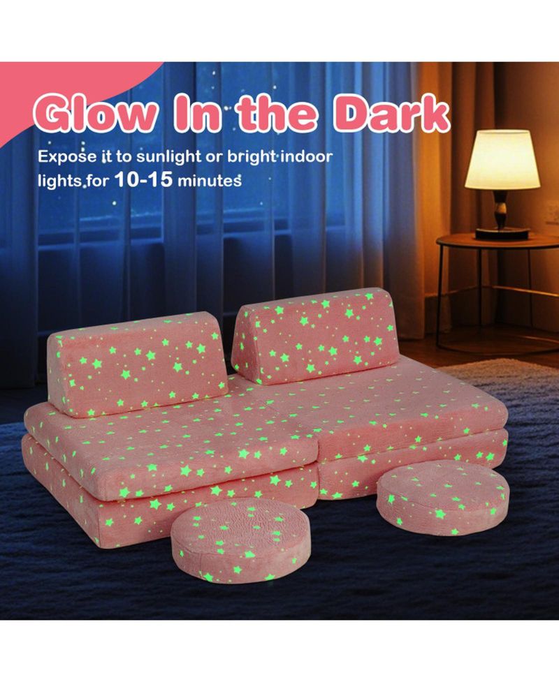 Glow-in-the-Dark Modular Play Couch Set for Kids with Handles