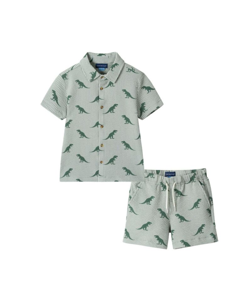 Little Boys Stripe Dino Short Sleeve Cabana Set