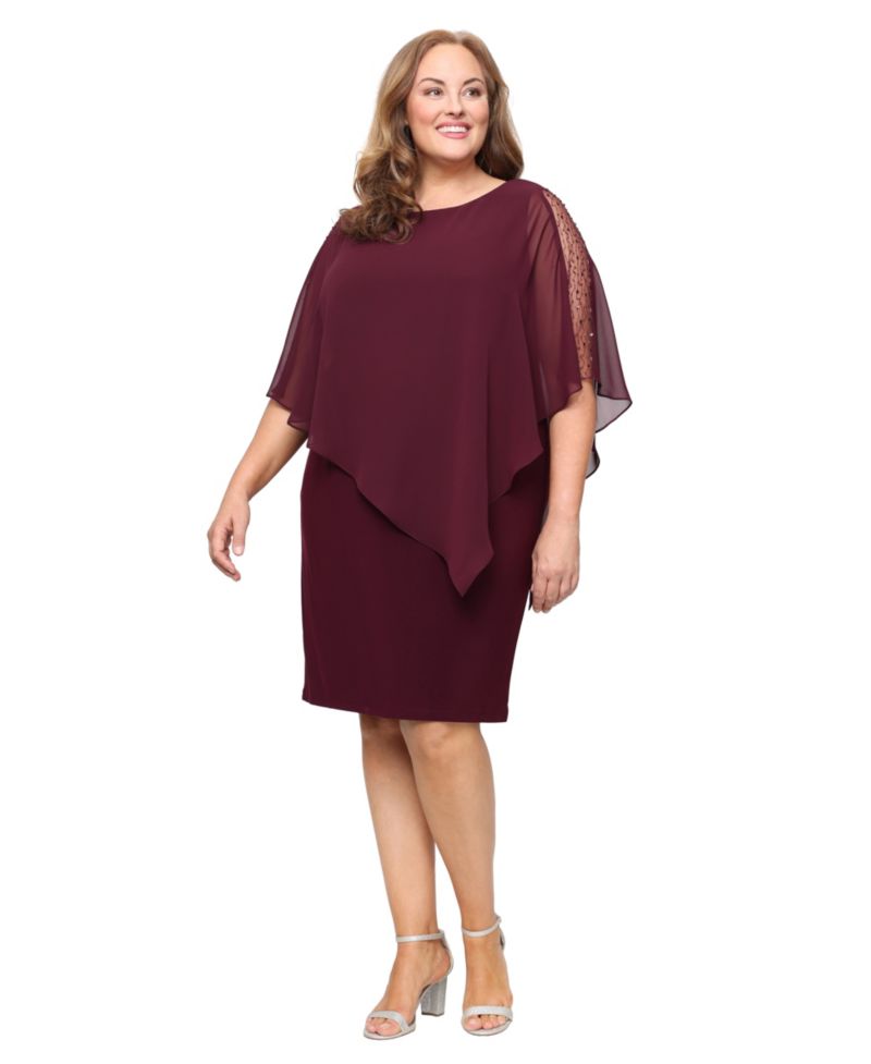 Women's Plus Size Crewneck Asymmetric Capelet Sheath Dress