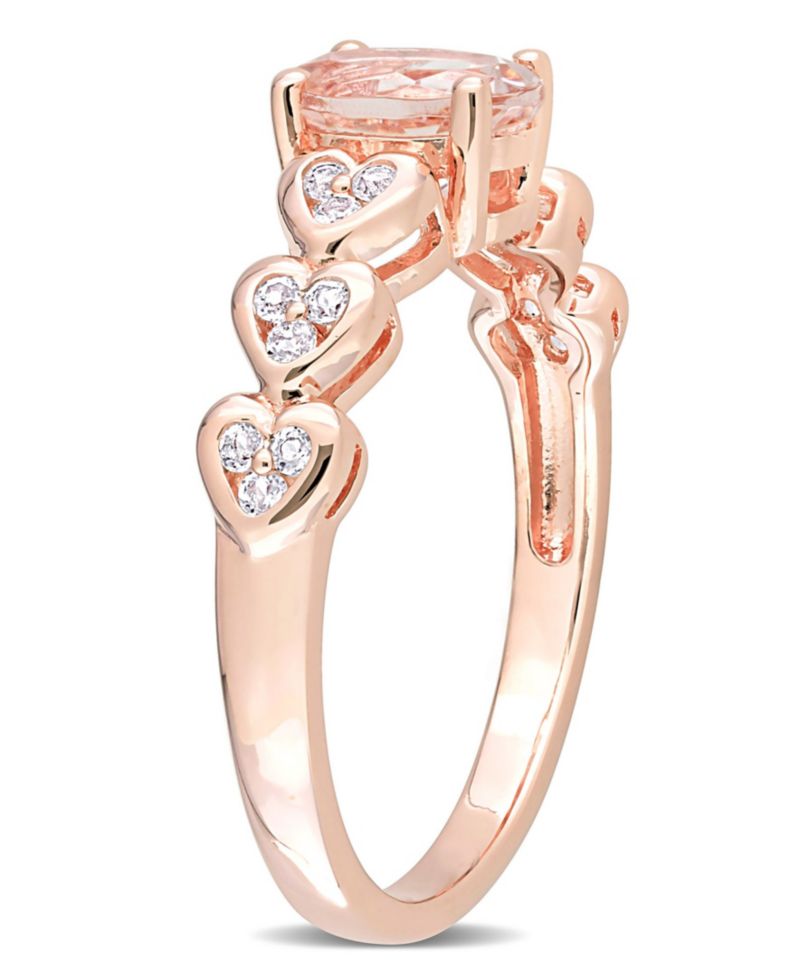 Morganite (3/4 ct. t.w.) and White Topaz (1/6 ct. t.w.) Rose Gold Plated Silver, Oval Heart Ring