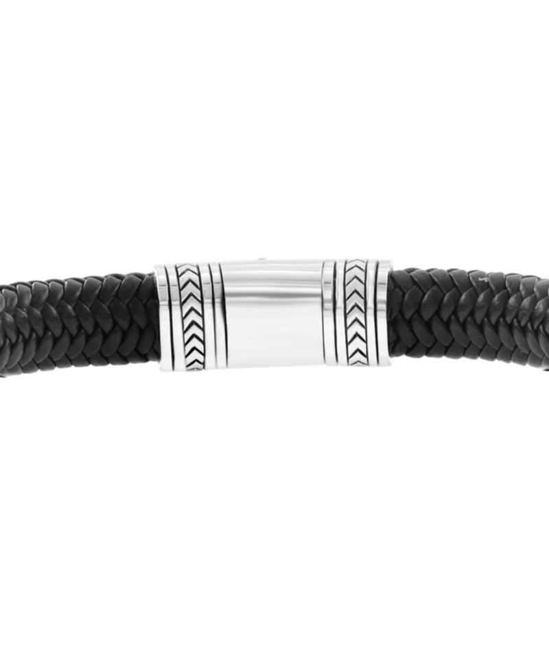 EFFY® Men's Onyx & Woven Leather Bracelet in Sterling Silver