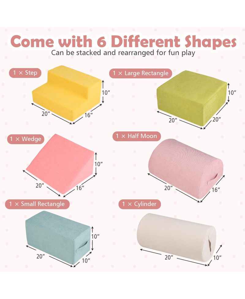 Kids 6-Piece Climbing Blocks with 30D High-Density Foam and Carrying Handles