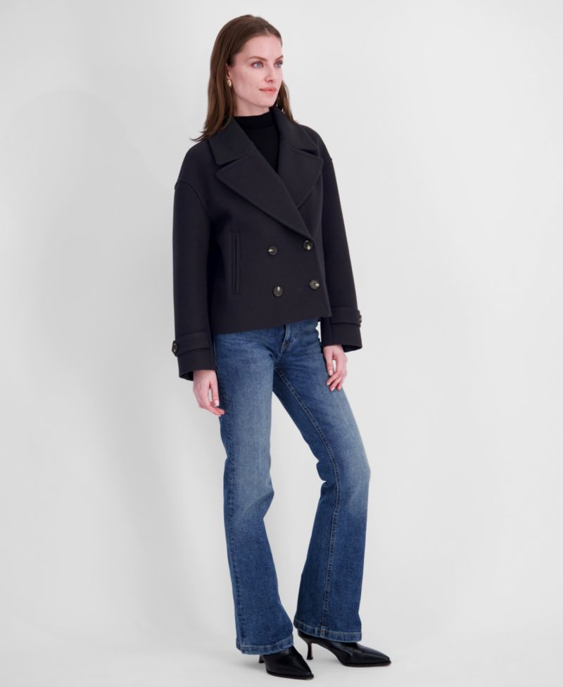 Women's Double-Breasted Notch-Collar Cropped Coat