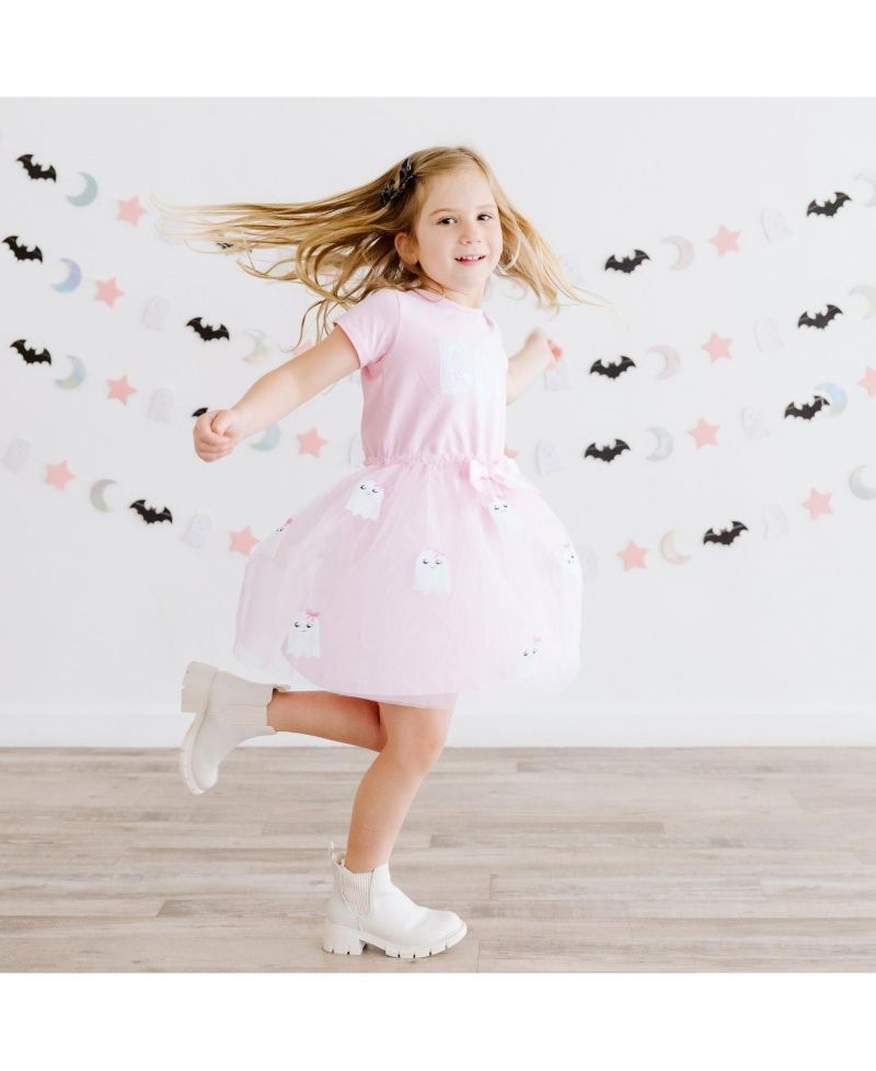 Girls' 4-16 Boo Halloween Sequin Patch Tulle Tutu Dress