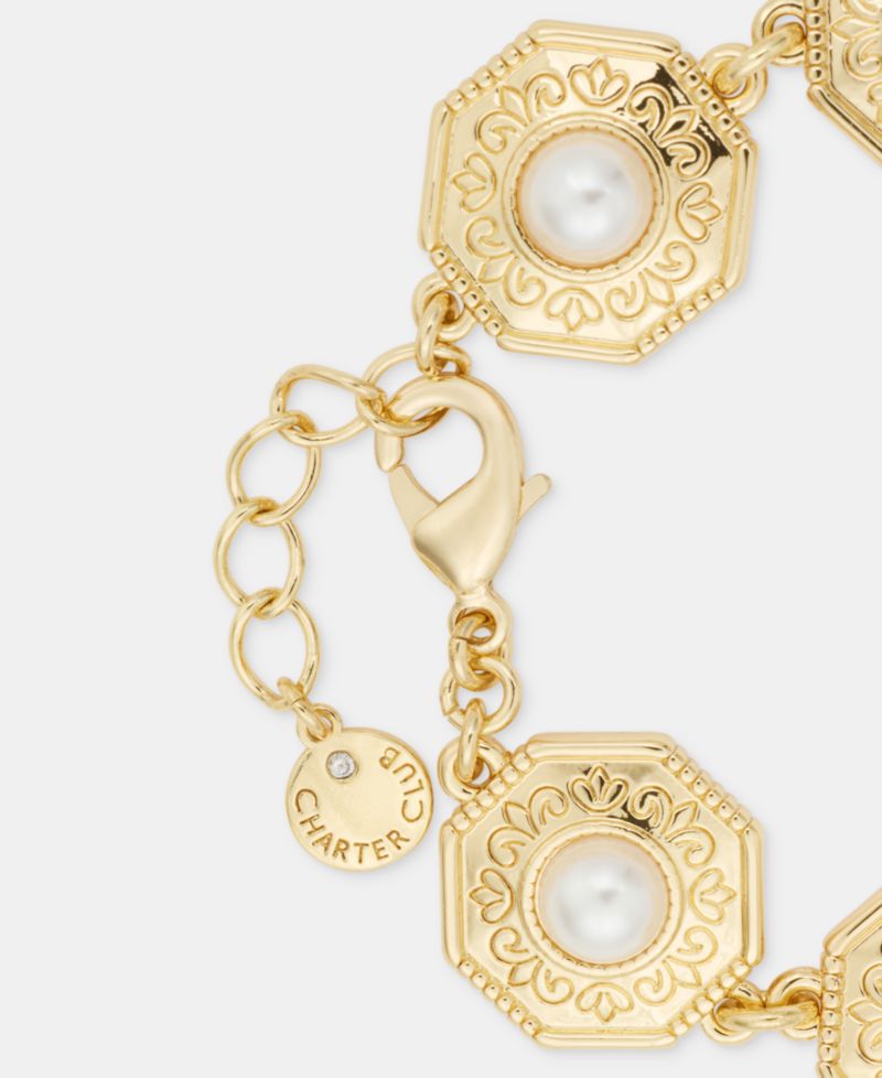 Gold-Tone Faux-Pearl Flex Bracelet