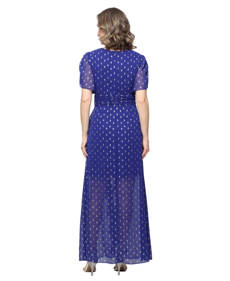 Women's Foil-Print V-Neck Ruffle-Trim A-Line Dress