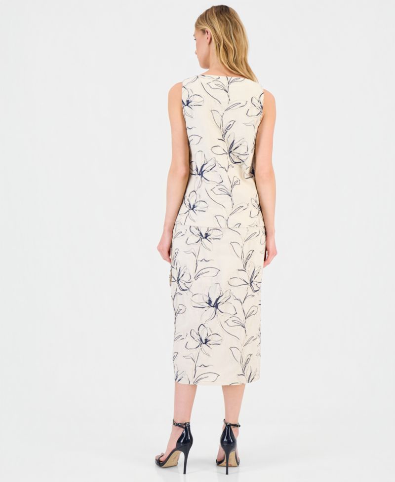 Women's Embroidered Sleeveless Top & Embroidered Faux-Wrap Midi Skirt
