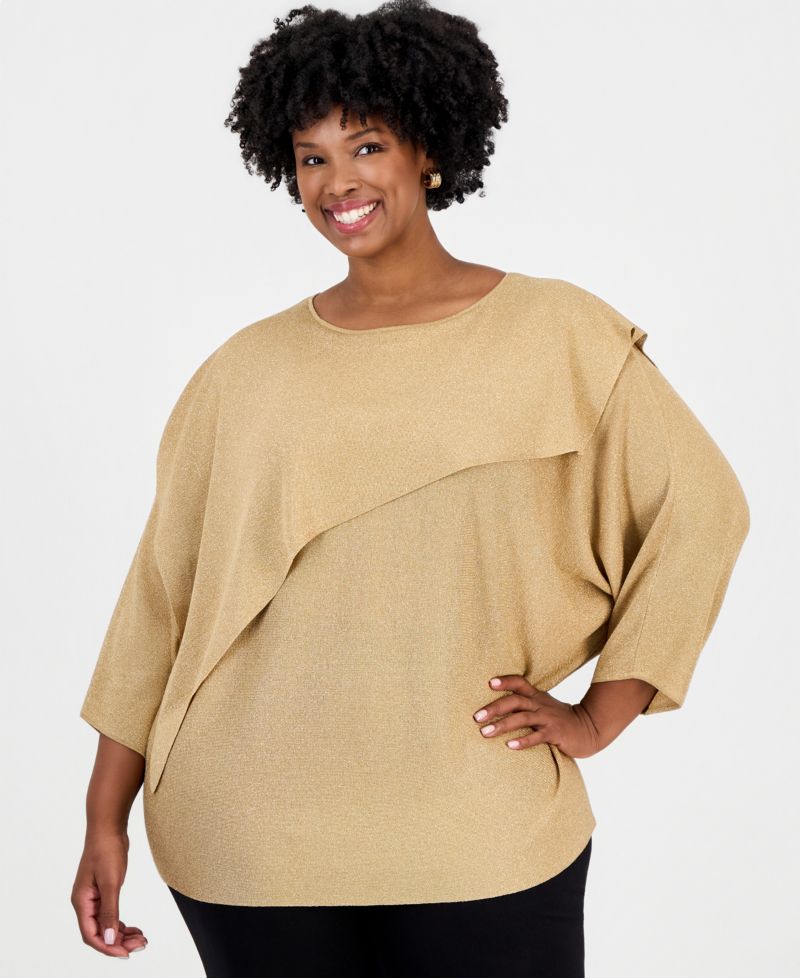 Plus Size Lurex Asymmetrical Boat-Neck Cape