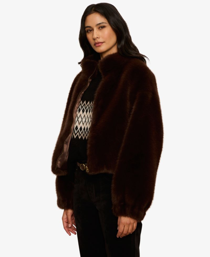 Women's Everest Faux Fur Funnel-Neck Zipper Bomber