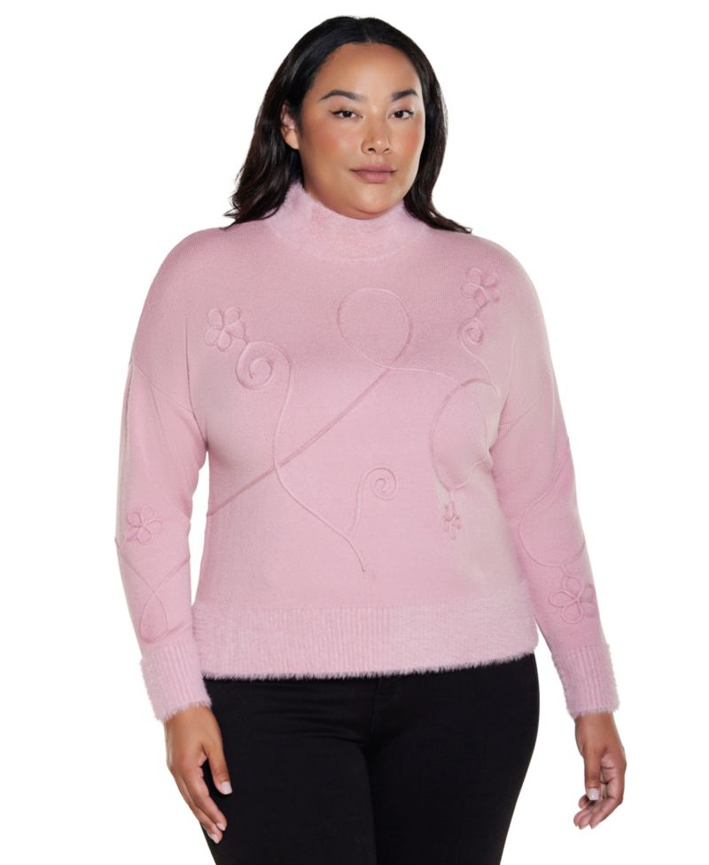 Plus Size Mock-Neck Long-Sleeve Soutache-Detail Pullover Sweater