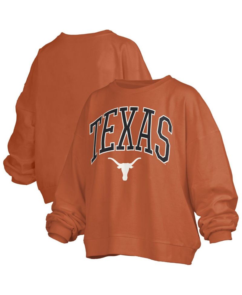 Women's Texas Orange Texas Longhorns Janise Arch Over Logo Waist Length Oversized Pullover Sweatshirt