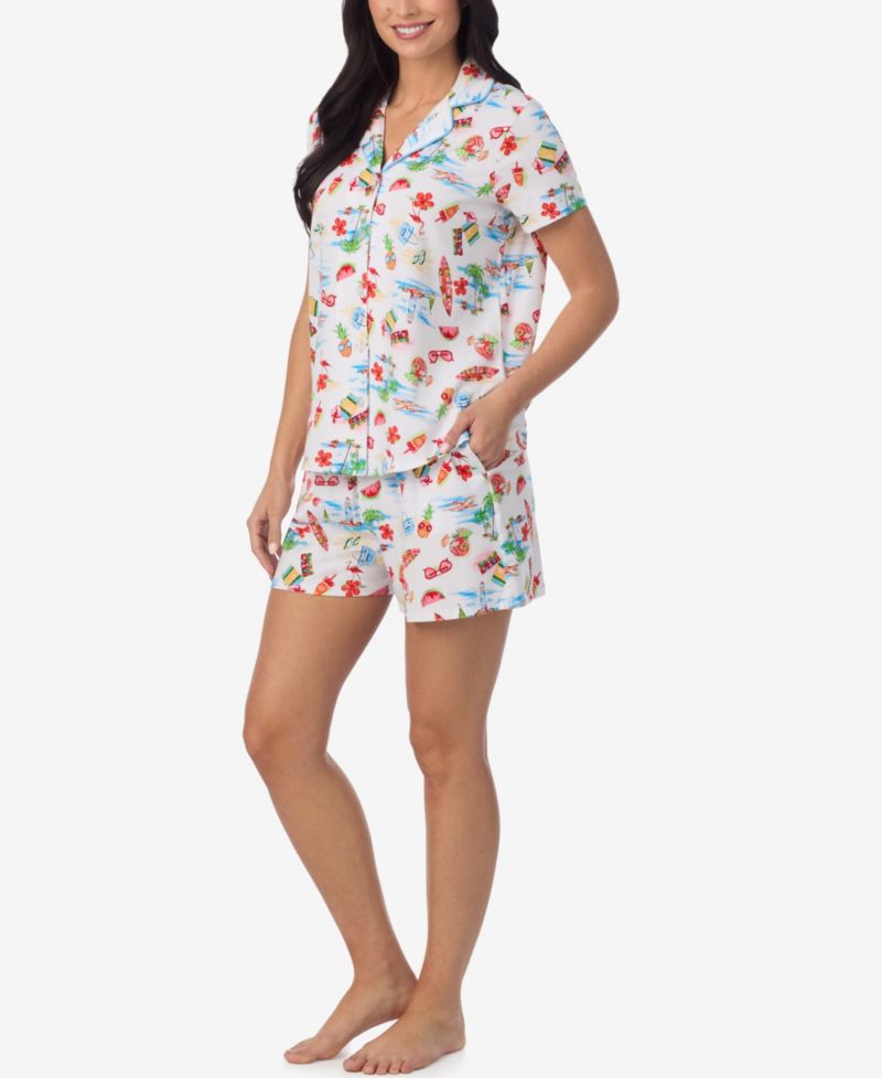 Women's Short-Sleeve Top and Pull-On Pajama Shorts, 2-Piece Set