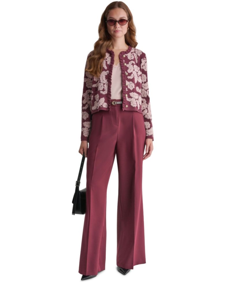 Women's Floral Crew-Neck Cardigan Sweater