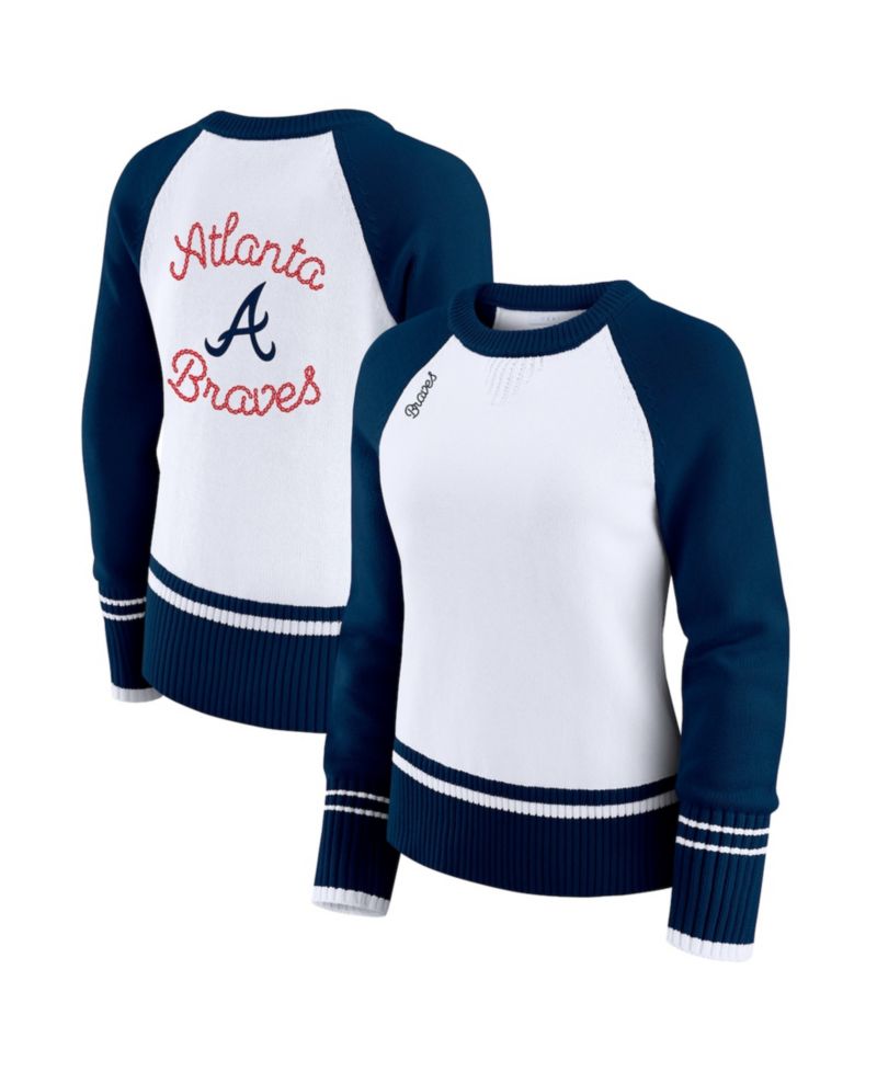 Women's White Atlanta Braves Color block Raglan Sweater