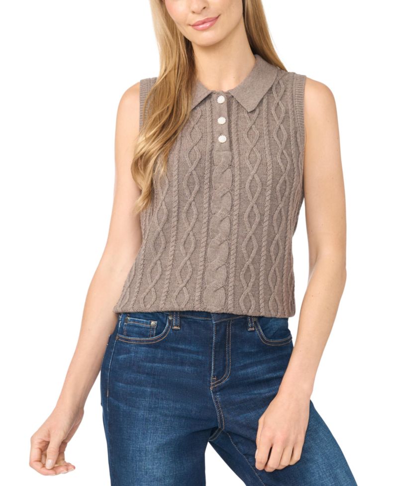 Women's Cable-Knit Collared Vest