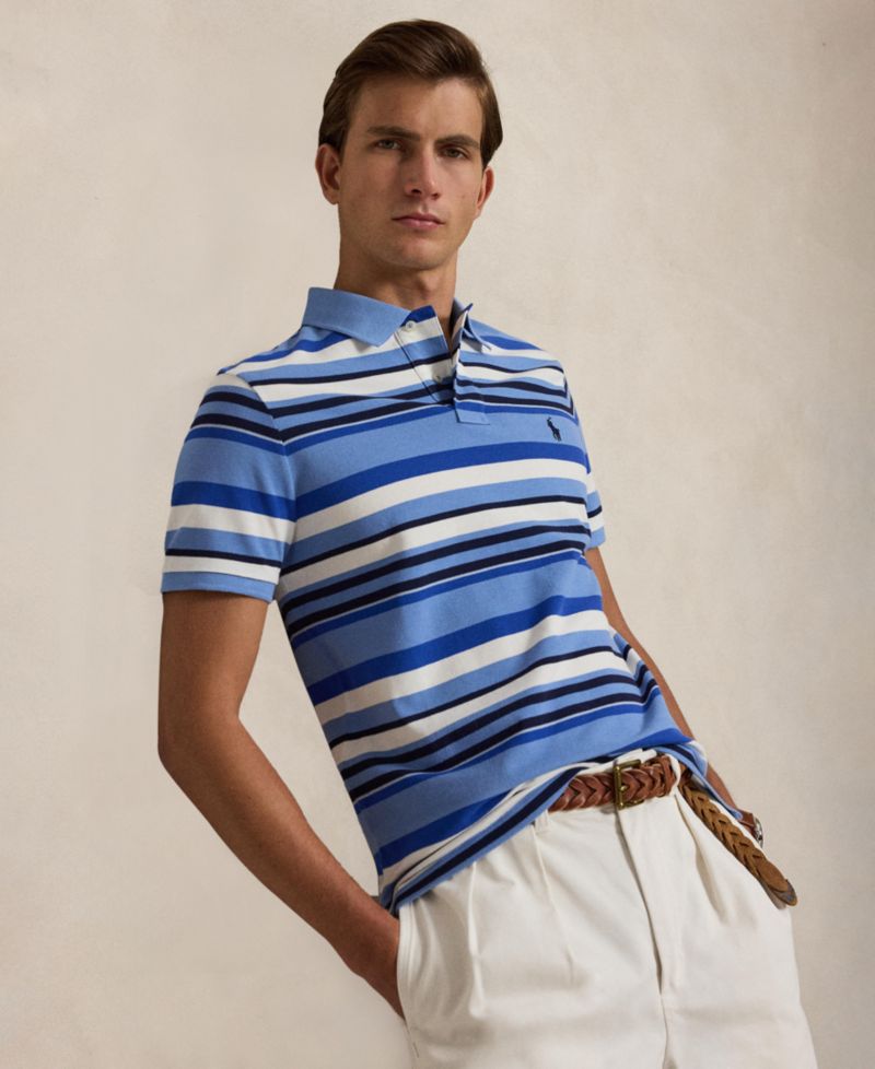 Men's Custom Slim-Fit Striped Mesh Polo Shirt
