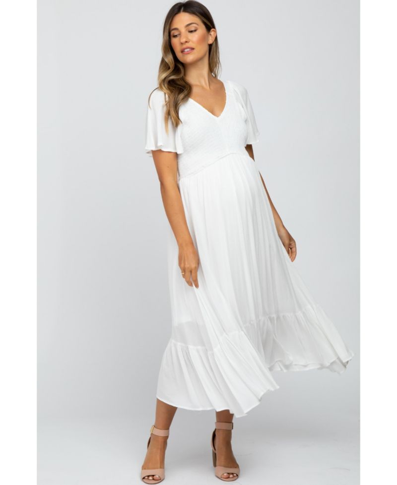 Women's Mauve Smocked V-Neck Midi Dress