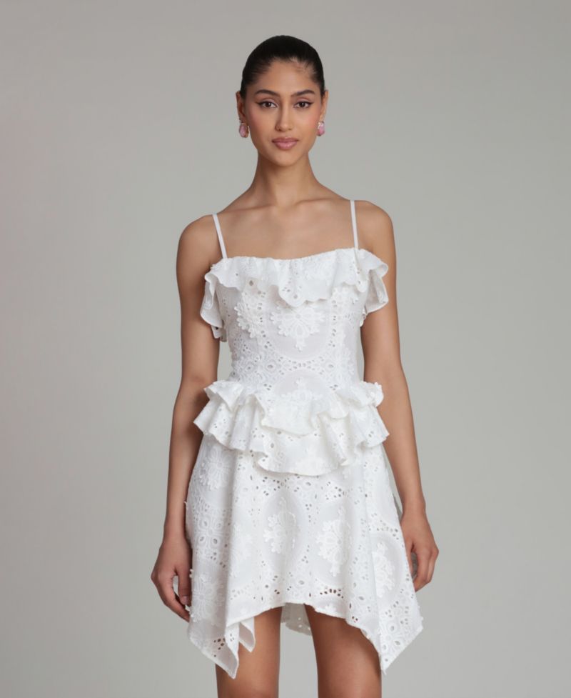 Women's Sweetheart Straps Ruffle Handkerchief Hem Mini Dress