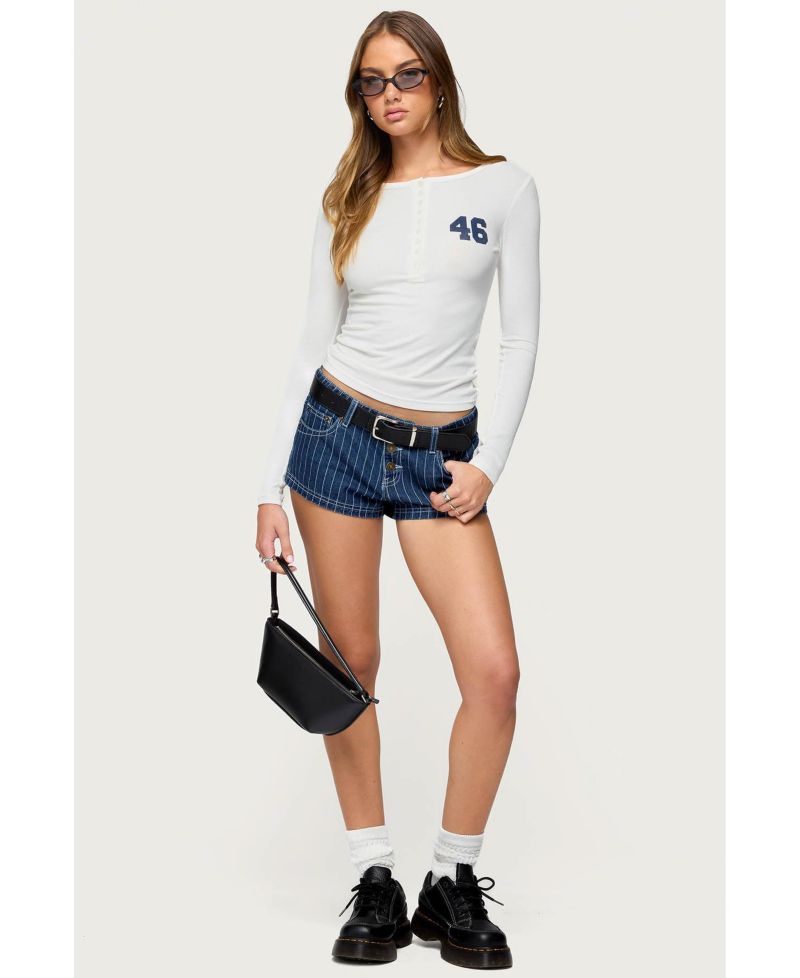 Womens 46 Ribbed Henley Top