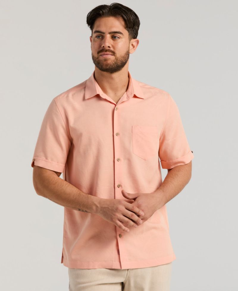 Men's Palm Print Short-Sleeve Button-Down Shirt