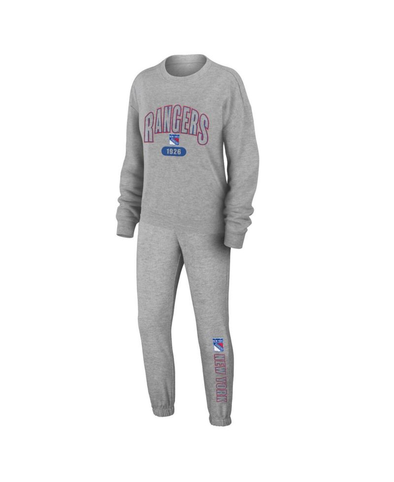 Women's Heather Gray New York Rangers Knit Long Sleeve Tri-Blend T-shirt and Pants Sleep Set