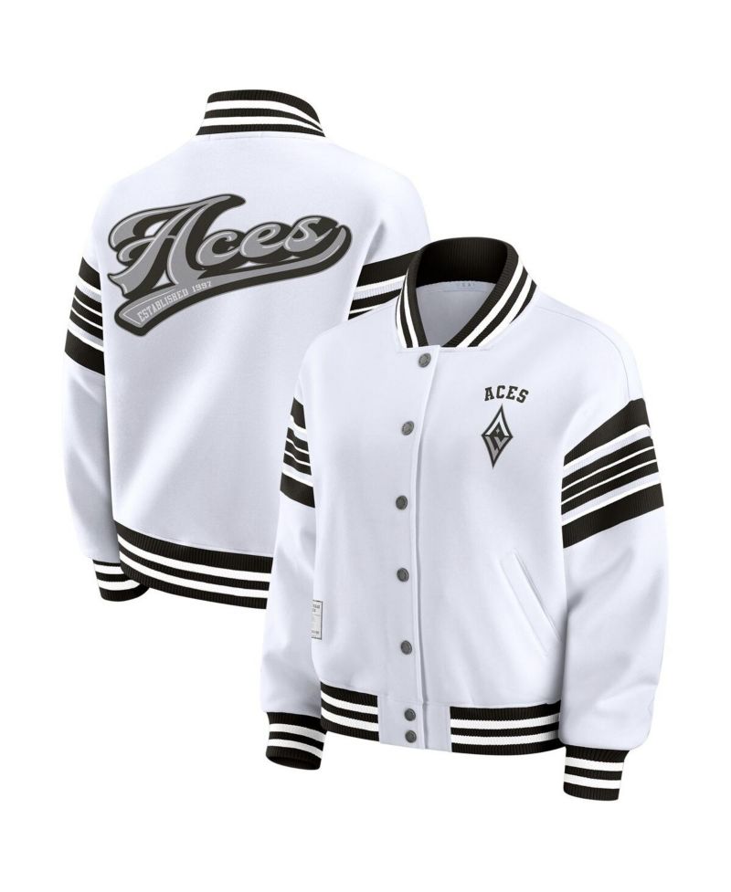 Women's White/Black Las Vegas Aces Plus Size Full-Snap Fleece Sweatshirt Jacket