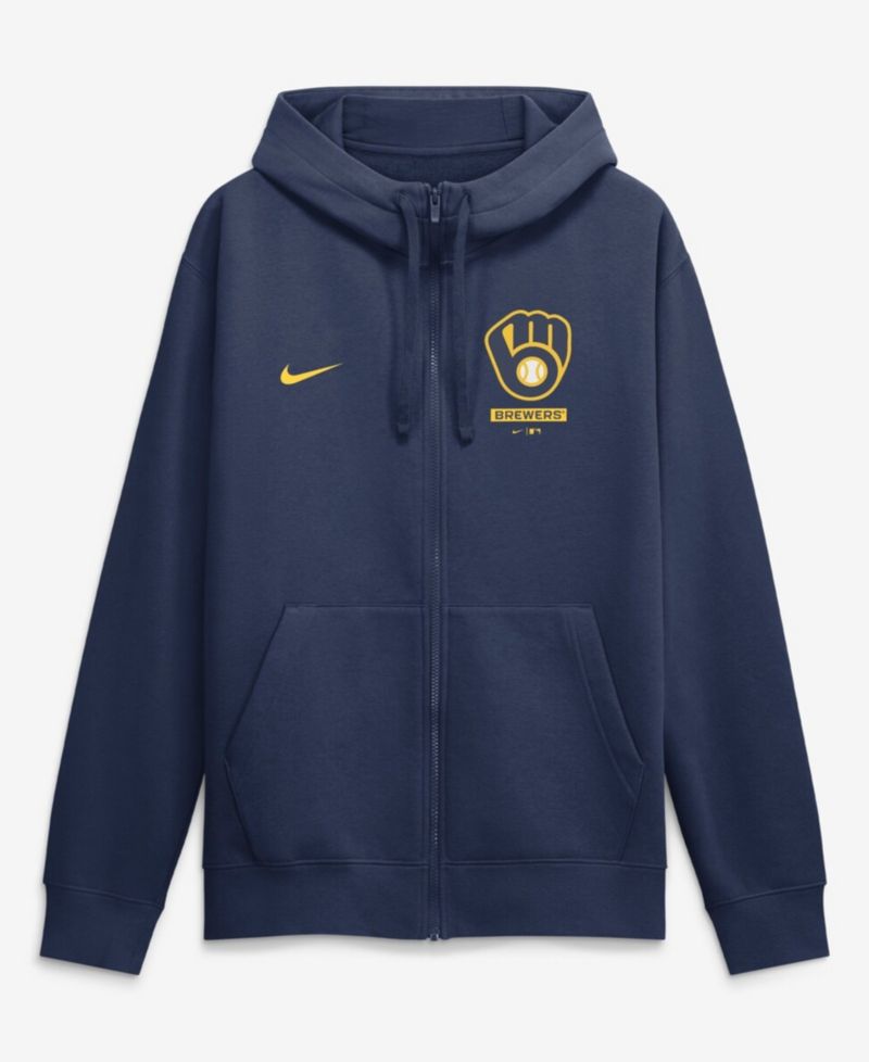 Men's Navy Milwaukee Brewers Primetime Lockup Full-Zip Hoodie