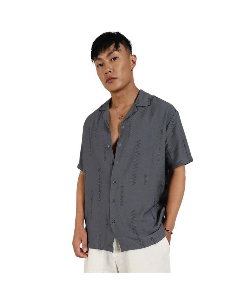 Men's Ash Grey Embroidered Twist Shirt