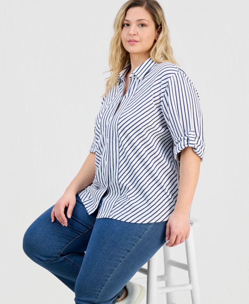 Petite Collared Neck Button-Down Top