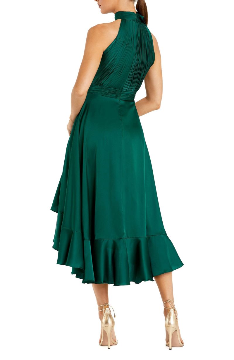 Women's Halter Neck Flower Detail Ruffled Midi Dress