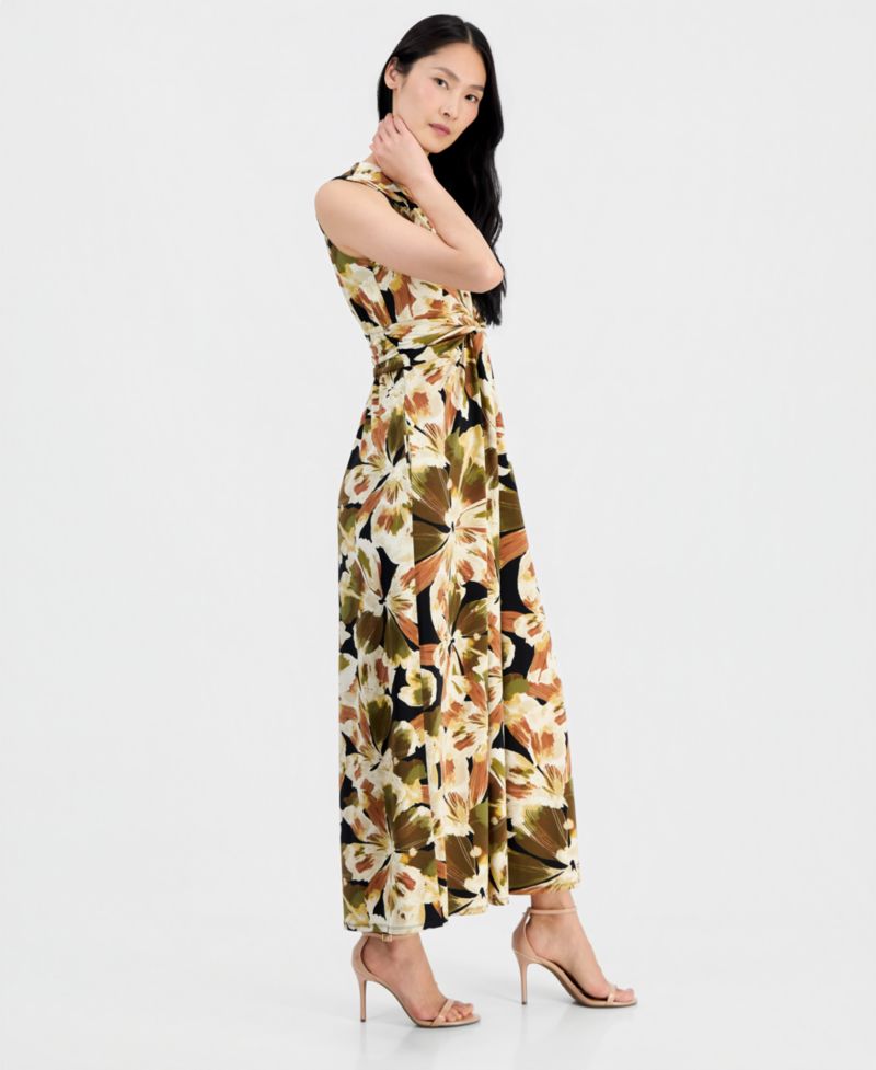Petite V-Neck Sleeveless Twist-Front Maxi Dress