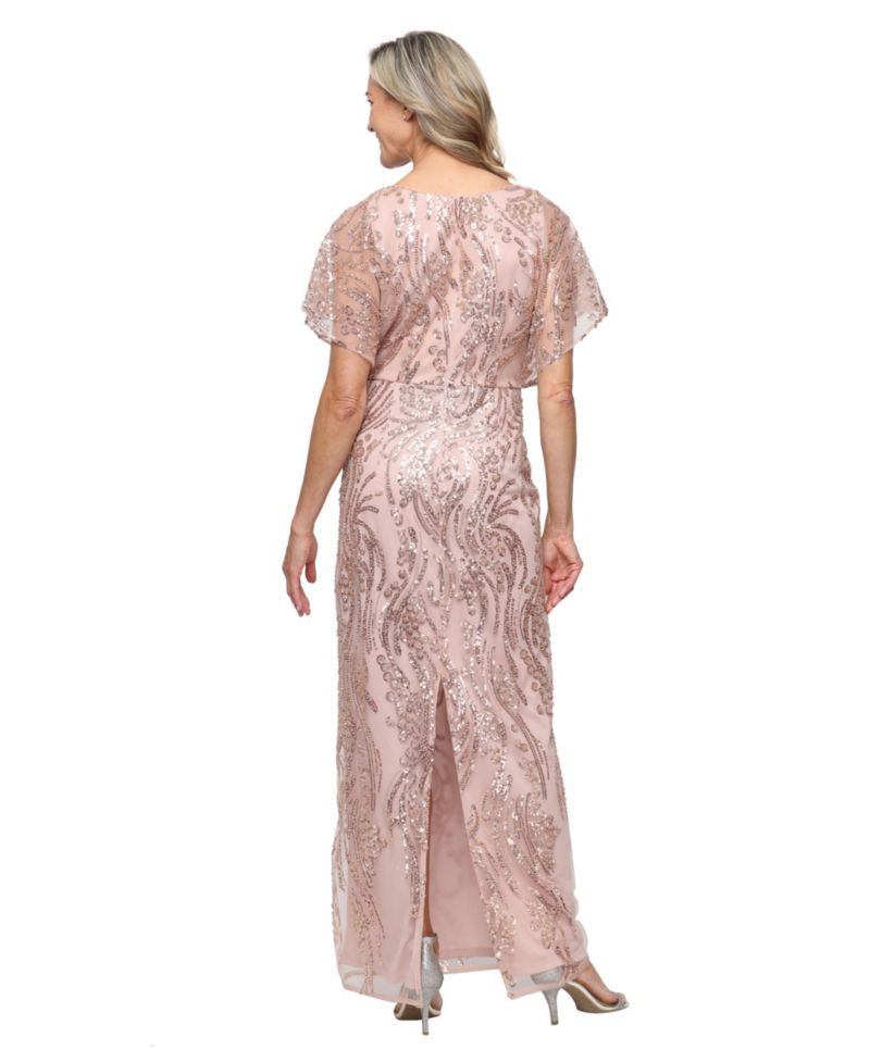 Women's Sequin Column Zipper Gown