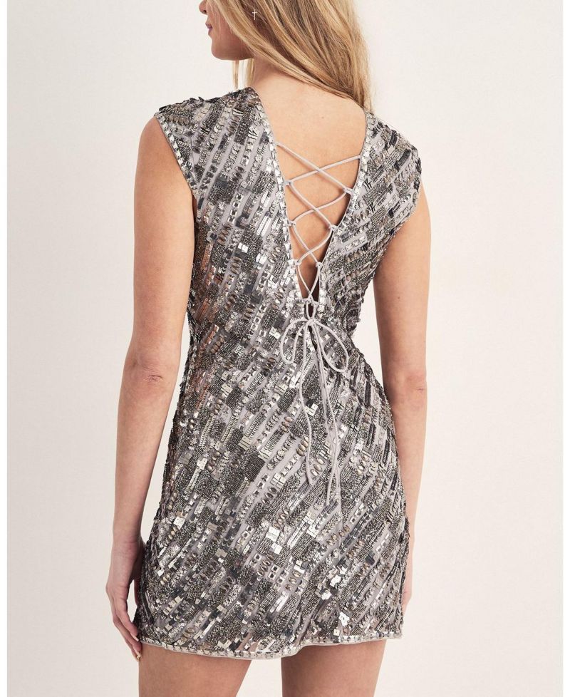 Women's Embellished Lace Up Back Mini Dress