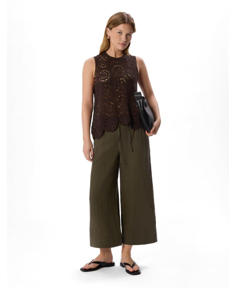 Women's Elasticated Linen Crop Trousers