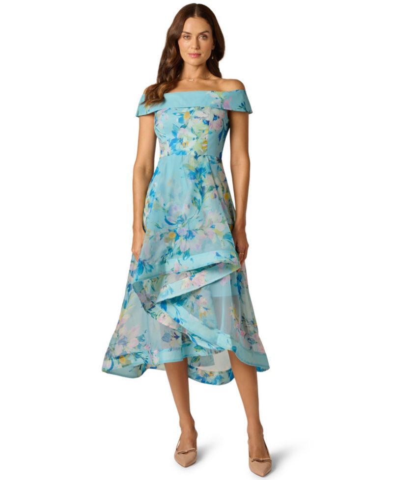 Women's Floral Organza Off-The-Shoulder High-Low Dress