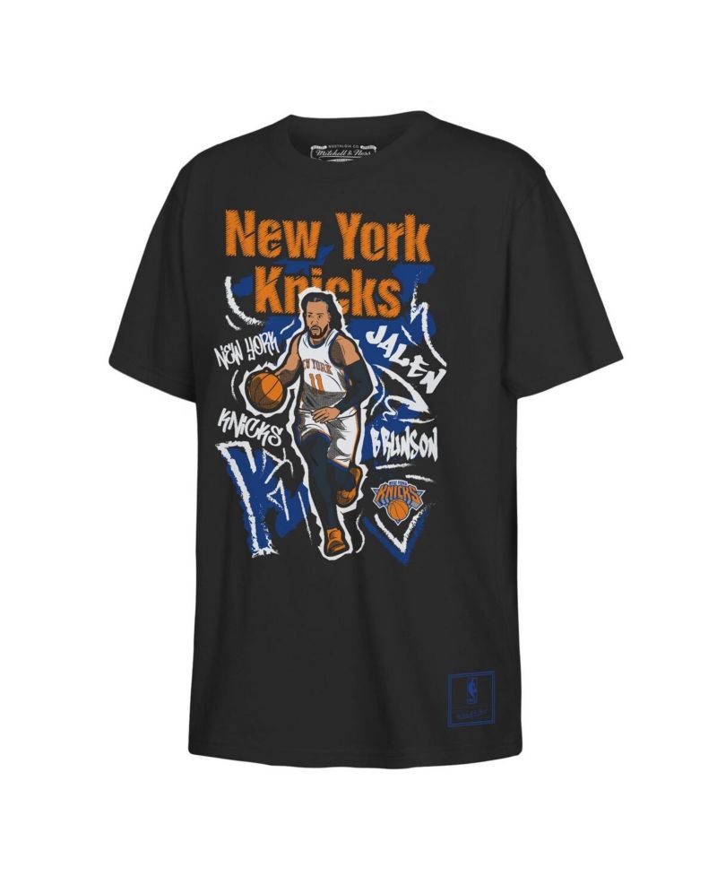 Big Boys and Girls Jalen Brunson Black New York Knicks Chalked Up Player Name & Number T-Shirt