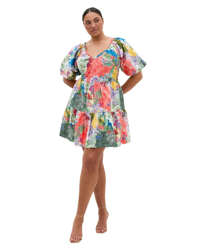 Women's Fantasy Berry Floral Print Puff Sleeve Mini Dress